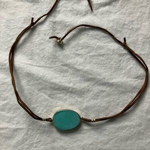 Turquoise and Brown Suede Choker Necklace